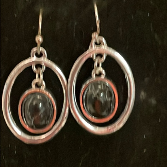 1.5” Vintage silver plated open hoop moonstone dangle French wire earrings - Picture 1 of 11